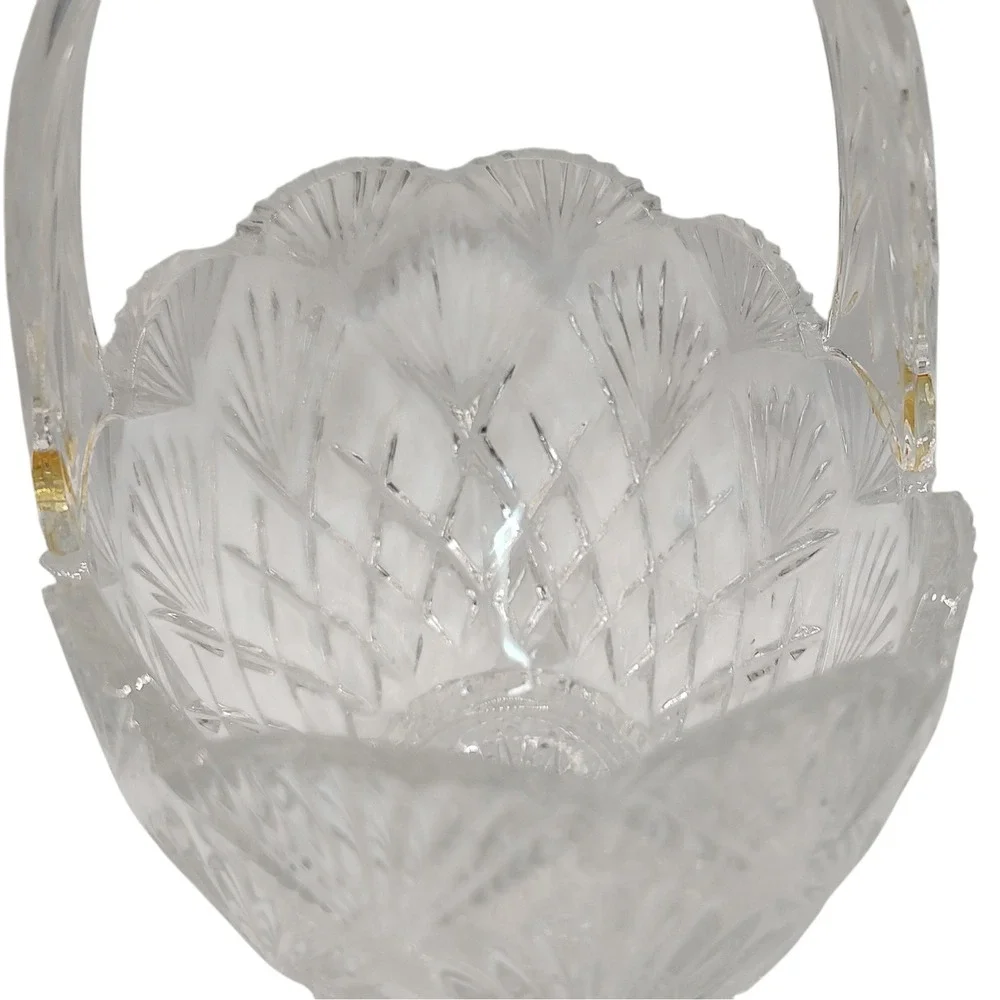 Imperial Slovakia‎ Lead Crystal Basket with Handle Diamond Fan Pattern SEE